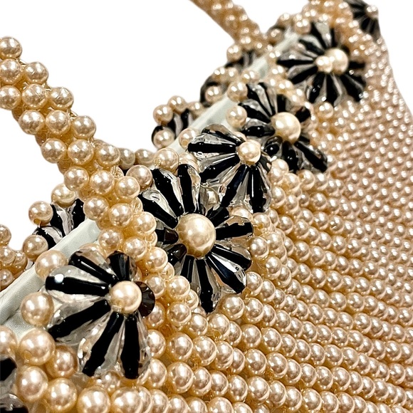 Vintage Floral Faux Pearl and Acrylic Beaded Evening Cocktail Wedding Bag EUC - Picture 3 of 13